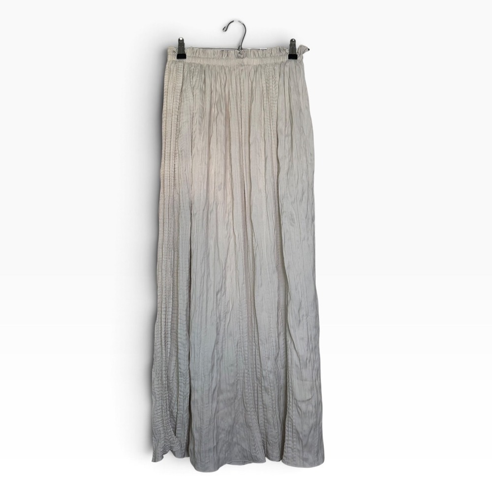 INFFTRU Cream Crinkle Texture Maxi Skirt Elastic Waist Boho Minimalist Lined NWT
